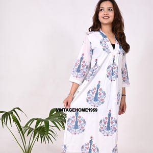 Indian Cotton Hand Block Printed Long Dress Women Summer Maxi Dress Hippie Fashionable Designer Dress Tunics