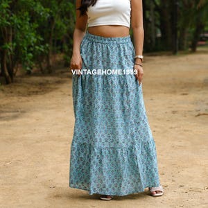 Floral Block Print Cotton Maxi Skirt: Bohemian Hippie Style