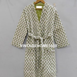 Reversible Cotton Quilted Jacket: Floral Block Print Indian Coat