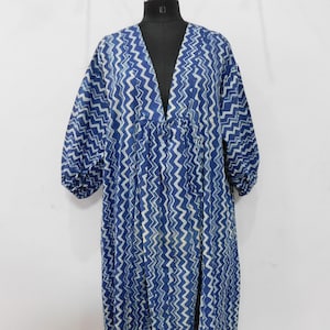 Women Indian Cotton Indigo Print Dress Block Printed Boho Plus Size Sexy Fashionable Tunic Kurtis Maternity Dress