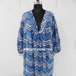 Indigo Print Cotton Tunic Dress: Handmade Block-Printed Boho Summer Dress