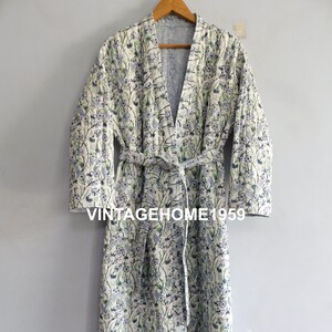 Reversible Cotton Quilted Kimono: Hand Block Printed Bohemian Coat