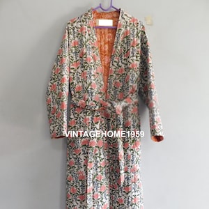 Cotton Hand Block Printed Quilted Kimono Floral Long Handmade Quilted Jacket Winter Warm Jacket Sleepwear Nightgown