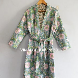 Hand Block Printed Cotton Quilted Jacket: Reversible Floral Coat