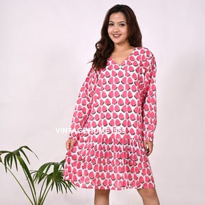 Indian Hand Block Printed Fruit Print Women Summer Dress Hippie Boho Short Casual Tunic Designer Fashion Dress