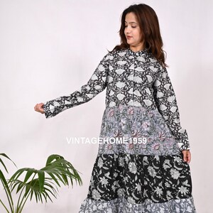 Handblock Gedrucktes Baumwollkleid: Boho Patchwork Tiered Maxi