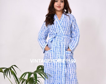 Handblock bedruckte Baumwolle Kimono Robe - Indische Brautjungfer Robe