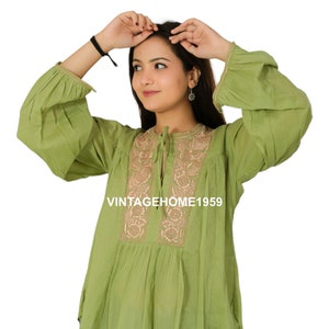 Indian Cotton Loose Fit Embroidered Top Women Sexy Fashionable Blouse Summer Wear Casual Top Tunics
