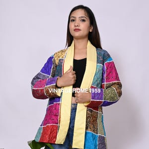 Vintage Silk Patchwork Jacket: Quilted Crepe Kimono, Plus Size
