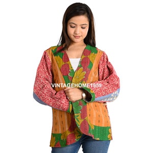 Floral Kantha Quilted Cotton Jacket: Vintage Handmade Coat
