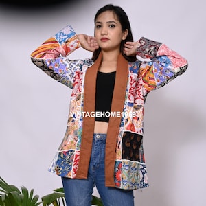 Patchwork Cotton Quilted Jacket: Bohemian Indian Style, Warm Winter Coat
