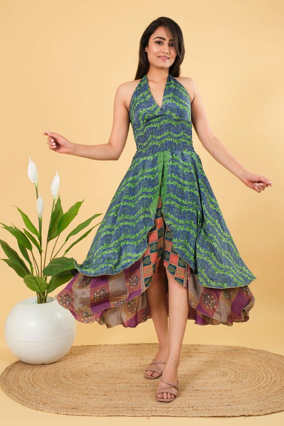 indian halter dress Silk Dress: Recycled Sari Boho Tunic STORE: CM-SCO-STM
