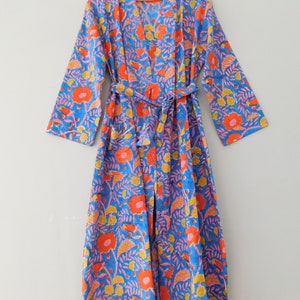 Floral Print Indian Cotton Hand Block Printed Kimono Bridesmaid Robe Dressing Gown Bathrobe