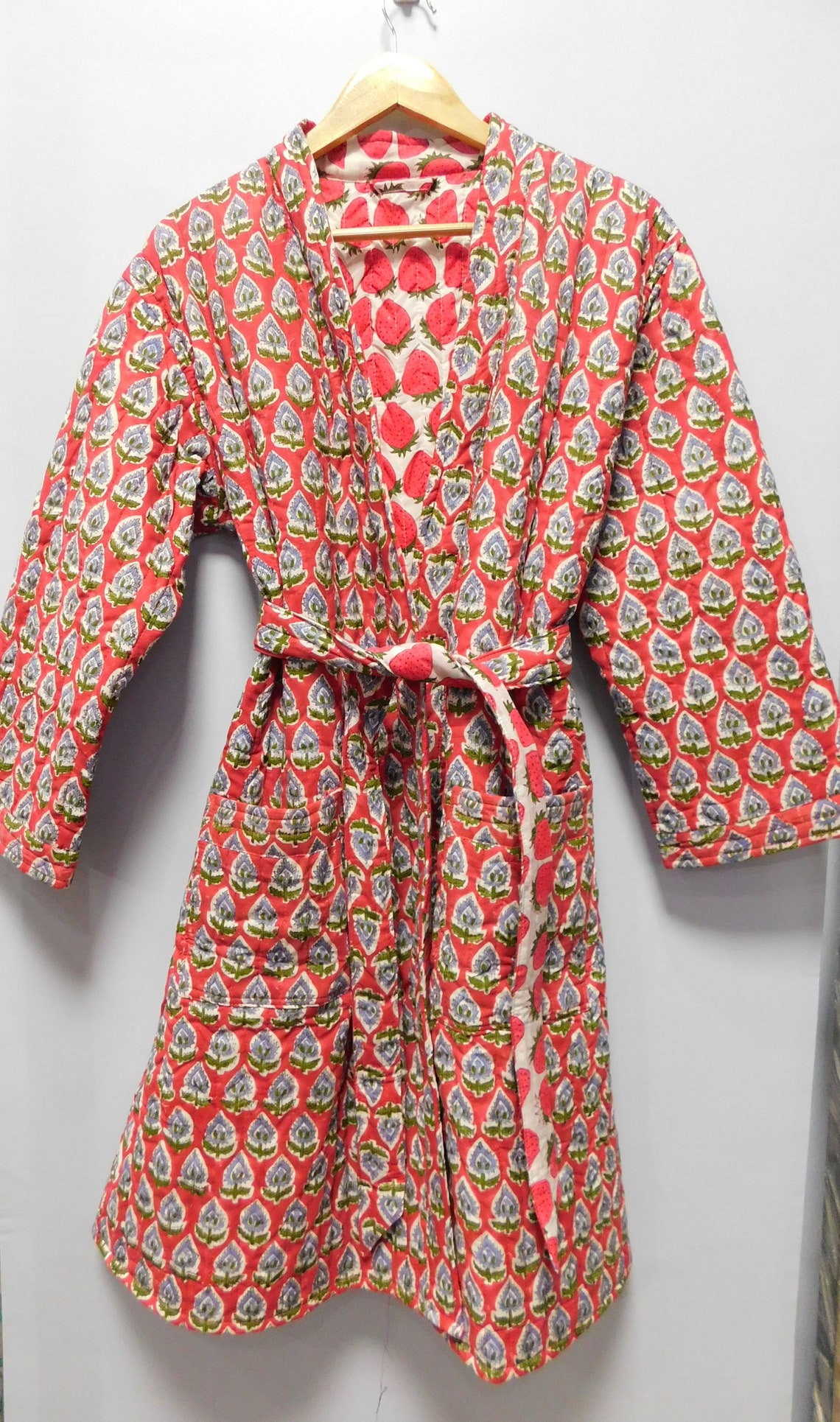 Strawberry Print Women Cotton Quilted Robe Bridesmaid Etsy