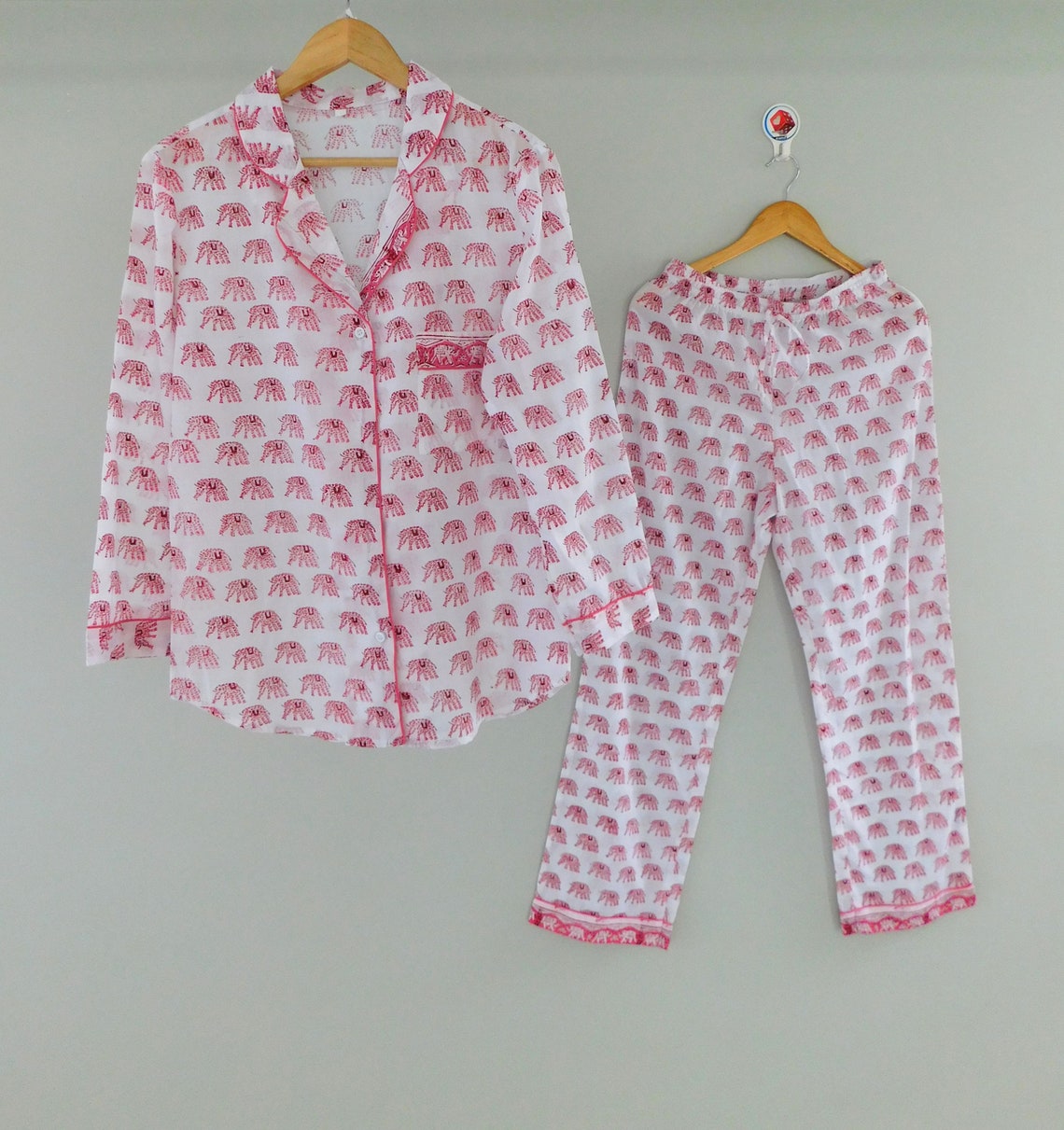Elephant Print Women Cotton PJ Set Casual Adult Nightwear | Etsy