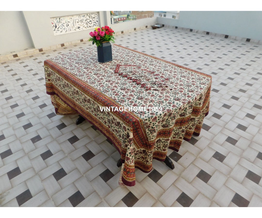 Indian Cotton Table Cover 8 Seater Table Cloth Dining Table Cover Hand ...