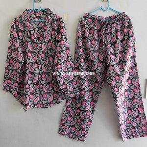 Indian Cotton Pajama Set: Block Print Women&#39;s Sleepwear