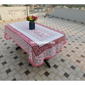 Hand Block Print Cotton Tablecloth: Indian 6-Seater Table Cover