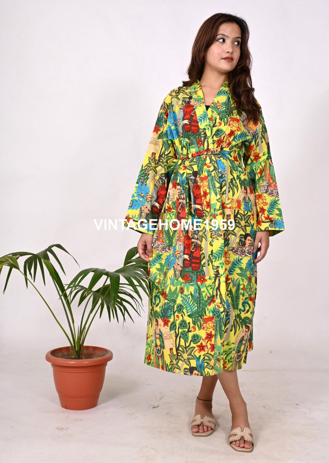 Frida Kahlo Kimono Robe: Block Print Cotton Dressing Gown - Etsy