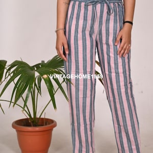 Cotton Handloom Women Stripe Casual Pants Hippie Fashionable Free Size Trousers Pants