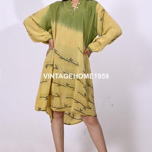 Vestido curto de seda feminino hippie reciclado vintage crepe de seda boho vestido de camisa casual boho vestido de maternidade