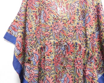 Indian Cotton Floral Women Print Kaftan Maxi Dress Plus Size Tunic Bohemian Caftan Summer Kurtis
