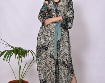 Vintage Silk Recycled Women Long Dress Beach Hippie Plus Size Fashionable Summer Tunics