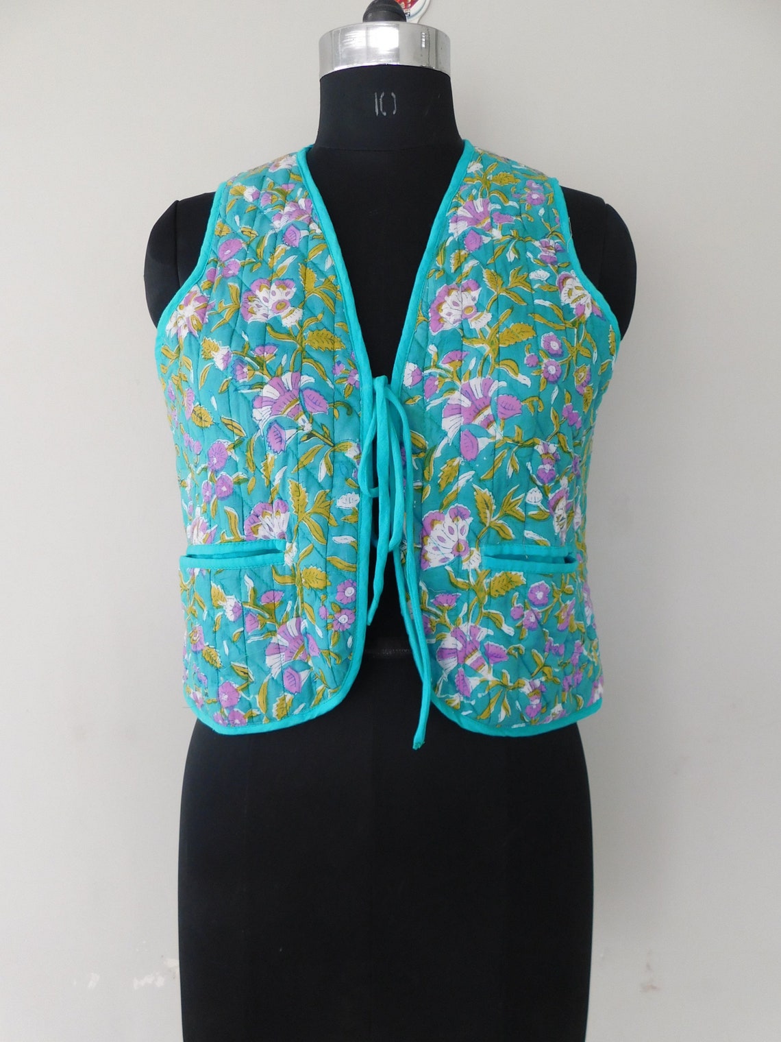 Indian Cotton Block Printed Vest Floral Quilted Jacket Women Etsy