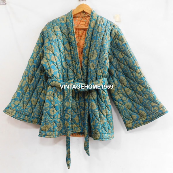 Vintage Silk Kimono Jacket , Recycled Sari Jacket , Boho Belted Jackets, Short Kimono Robe, Winter Jackets, Gift For Her