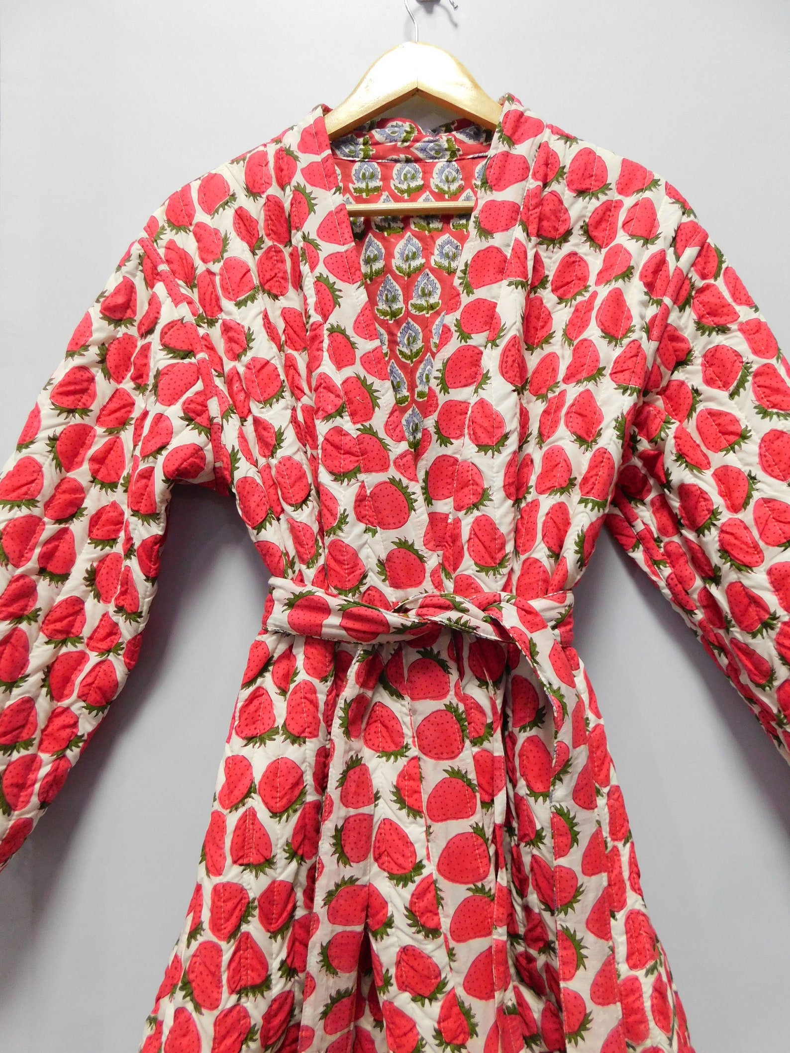 Strawberry Print Women Cotton Quilted Robe Bridesmaid Etsy