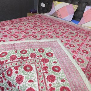 Hand Block Printed Cotton Queen Rajai: Floral Indian Quilt