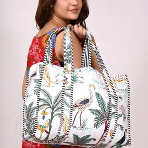 Animal Print Quilted Cotton Tote Bag: Reversible Boho Shoulder Bag