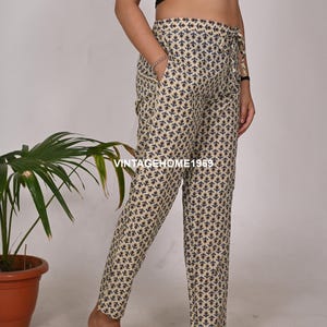 Women Cotton Block Printed Trousers Summer Light Weight Floral Print Pants Lounge Pants