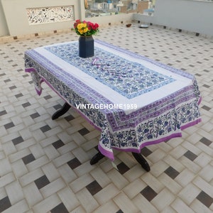 Hand Block Printed 6 Seater Table Cover Indian Table Linen Mat With 6 Napkins Floral Print Table Cloth