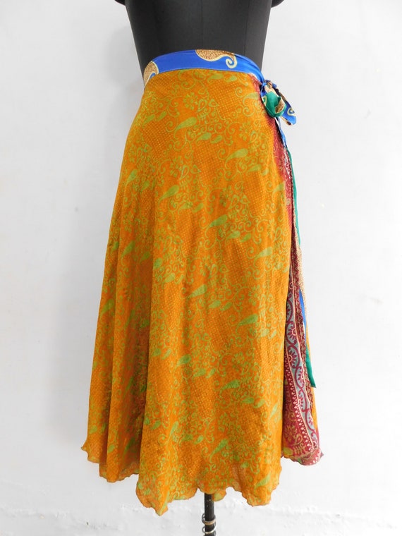 Indian Vintage Silk Sari Wrap Skirt Hippie Bohemi… - image 2