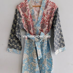 Cotton Kimono, Women Robe, Short Kimono, Block Print Dressing Gown, Sleepwear, Beach Dress, Japanese Kimonos