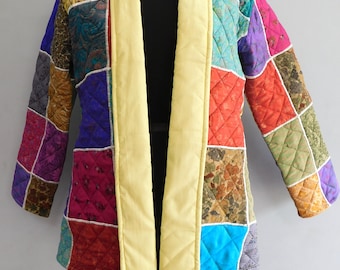 Vintage soie patchwork vestes femmes manteau utilisé soie crêpe longue veste grande taille femmes vêtements 2