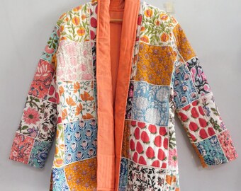 Women Multicolor Cotton Patchwork Bohemian Jackets Plus Size Hippie Bohemian Floral Print Jackets Coat