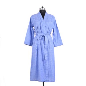 Poly Cotton Women Striped Long Kimono Sleepwear Hippie Plus Size Dressing Gown Bathrobe Nightgown