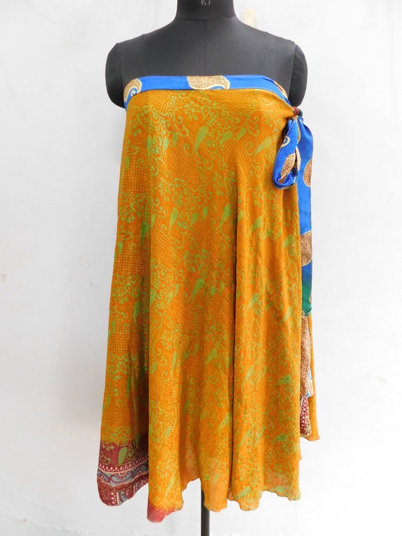 Indian Vintage Silk Sari Wrap Skirt Hippie Bohemi… - image 4