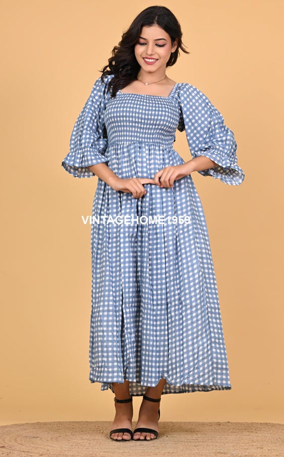 Gingham Cotton Maxi Dress: Smocked Tunic, Plus Size Beach Cover-up - Etsy  Israel