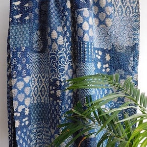 Cotton Queen Size Kantha Quilt Handmade Bedcover Bohemian Patchwork Quilted Bedspread Bedding