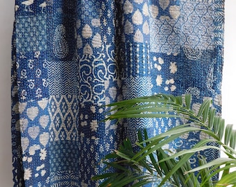 Cotton Queen Size Kantha Quilt Handmade Bedcover Bohemian Patchwork Quilted Bedspread Bedding