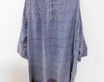 Vintage Crepe Silk Shirt Women Boho Sexy Dress Hippie Casual Night Shirt Dress Tunic Long Blouse Recycled SariTop