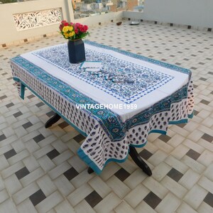 Hand Block Printed Cotton Tablecloth: Indian Table Linen with 6 Napkins