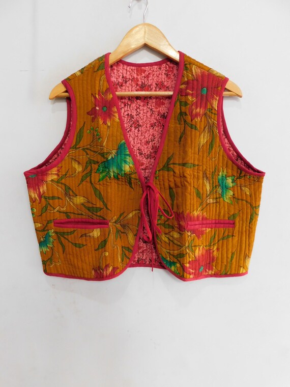 Silk Vest Floral Quilted Vest Indian Women Vest Etsy