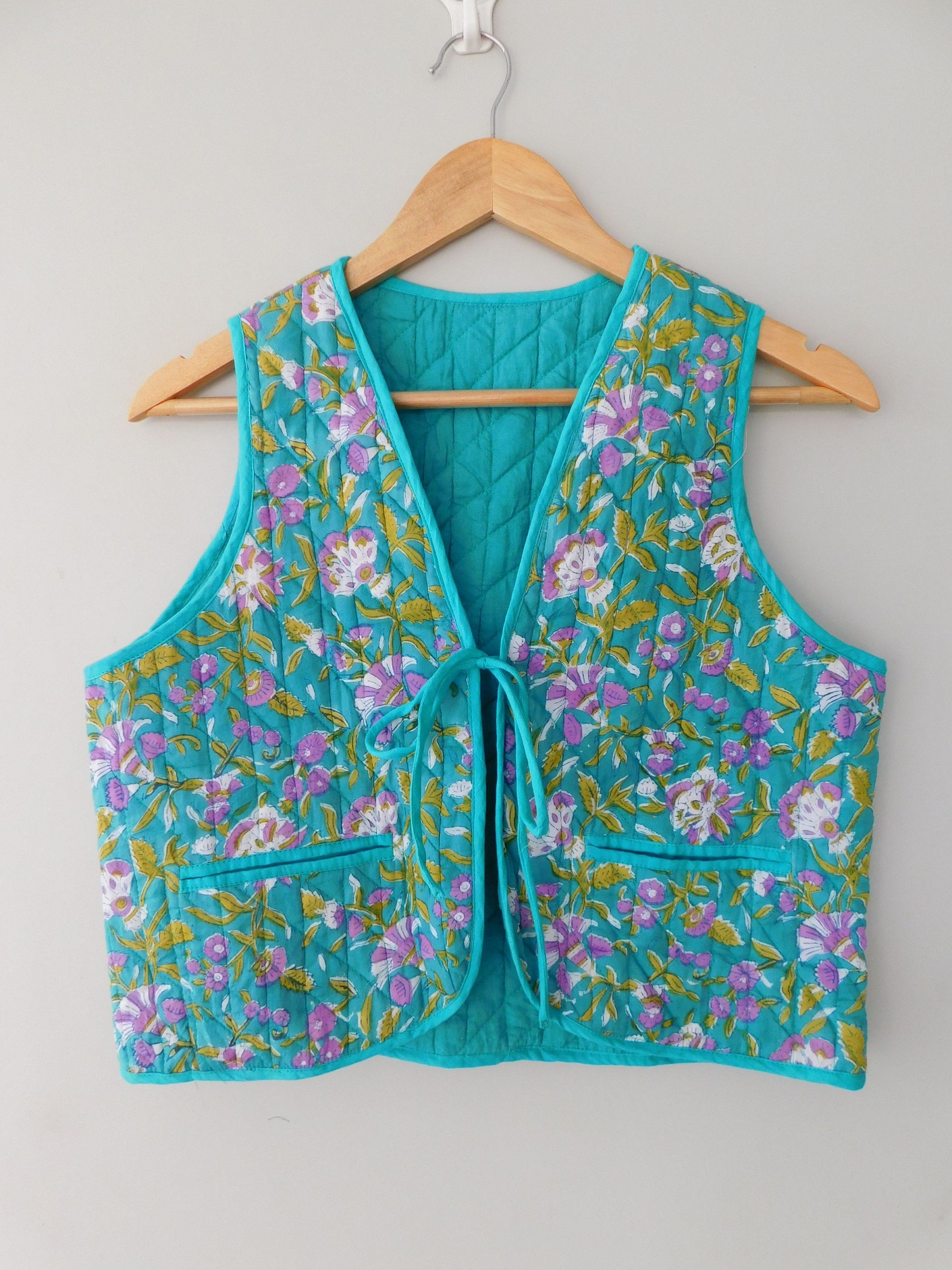 Indian Cotton Block Printed Vest Floral Quilted Jacket Women Etsy