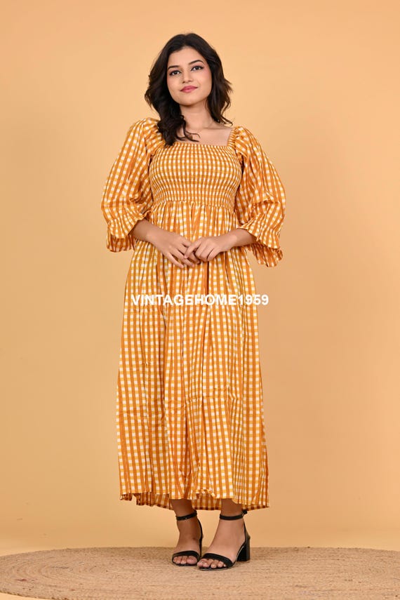 chinese dress ladies Scottie Yellow Gingham Maxi Dress – Wild Iris Boutique main image 0