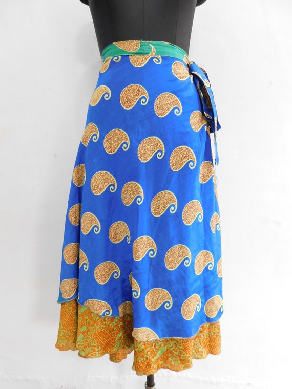 Indian Vintage Silk Sari Wrap Skirt Hippie Bohemi… - image 1