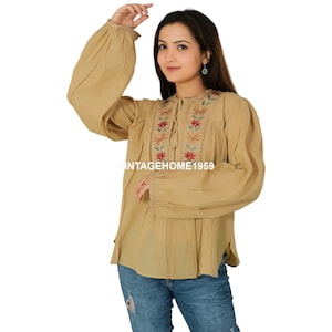 Women Floral Embroidered Cotton Voile Top Hippie Sexy Blouse Summer Wear Short Tunic Casual Partywear Top